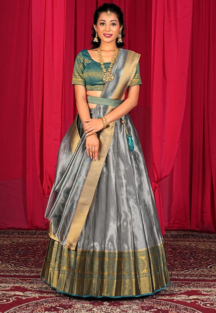 Silver Tissue Silk Pattu Half Saree With Zari Woven