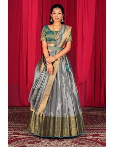 Silver Tissue Silk Pattu Half Saree With Zari Woven