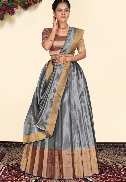 Silver Tissue Silk Pattu Half Saree With Zari Woven