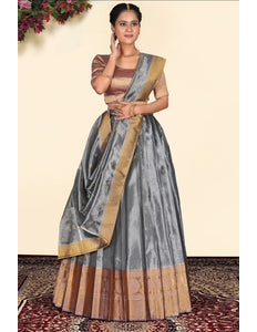 Silver Tissue Silk Pattu Half Saree With Zari Woven