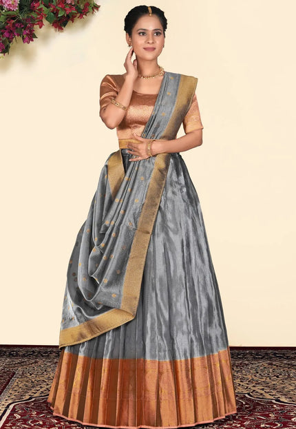 Silver Tissue Silk Pattu Half Saree With Zari Woven