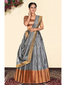 Silver Tissue Silk Pattu Half Saree With Zari Woven