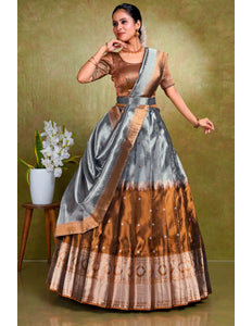 Silver Tissue Silk Zari Work Half Saree For Women