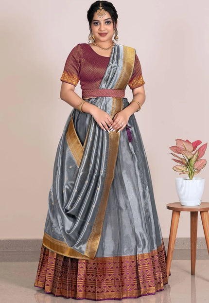 Silver Wine Tissue Silk Latest Designer Lehenga Choli For Women
