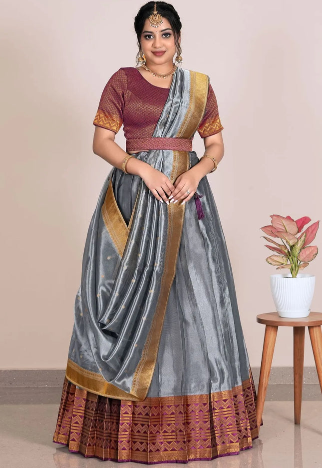 Silver Wine Tissue Silk Latest Designer Lehenga Choli For Women