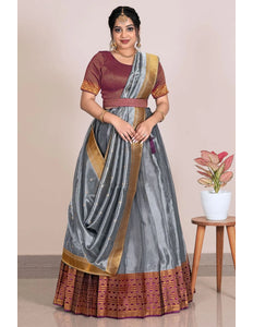 Silver Wine Tissue Silk Latest Designer Lehenga Choli For Women