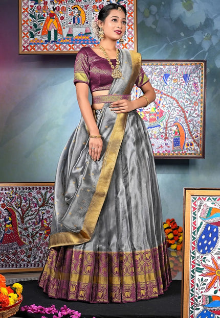 Silver Tissue Silk Lehenga Choli With Dupatta For Women