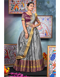 Silver Tissue Silk Lehenga Choli With Dupatta For Women