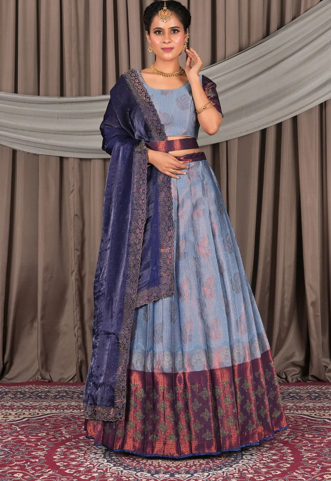Sky Blue Banarasi Silk Pattu Lehenga Choli With Zari Work