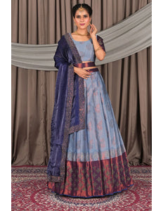Sky Blue Banarasi Silk Pattu Lehenga Choli With Zari Work