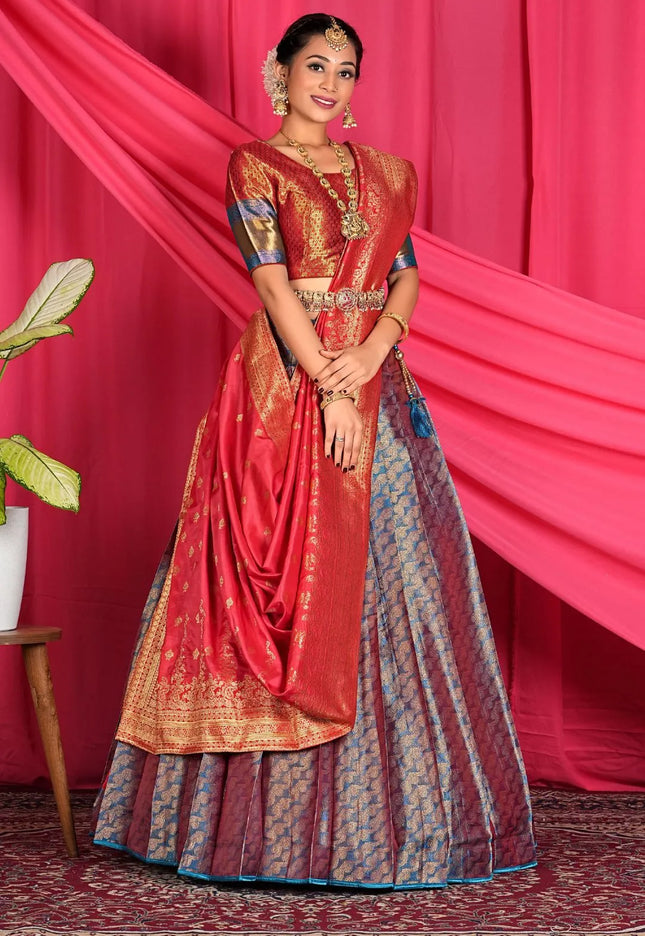 Sky Blue Banarasi Silk Lehenga Choli For Wedding Function