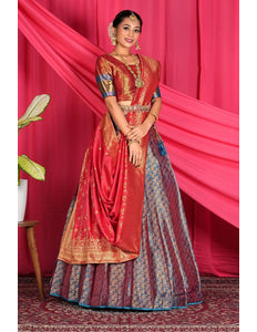 Sky Blue Banarasi Silk Lehenga Choli For Wedding Function