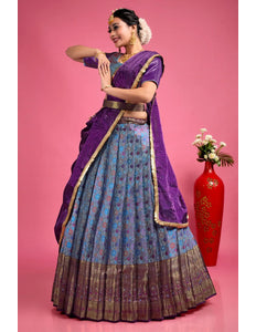 Sky Blue Banarasi Silk Lehenga Choli With Zari Weaving