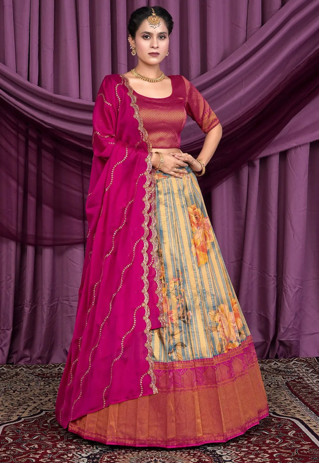 Sky Blue Banglori Slub Traditional Lehenga Choli for Women