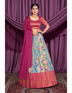 Sky Blue Beautiful Banglori Slub Lehenga Choli Design For Women