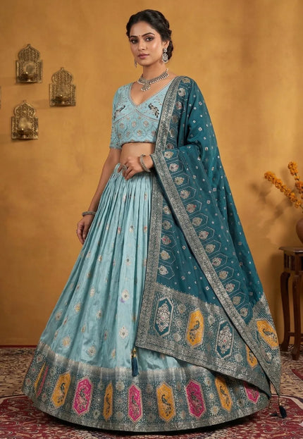 Sky Blue Dola Silk Traditional Lehenga Choli For Weddings