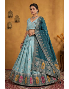 Sky Blue Dola Silk Traditional Lehenga Choli For Weddings