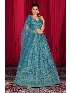 Sky Blue Embroidery Work Net Lehenga Choli For Women