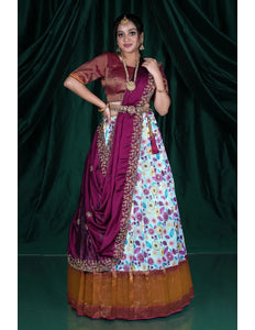 Sky Blue Slub Silk Lehenga Choli With Dupatta For Women