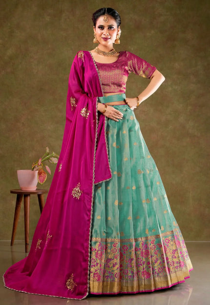 Sky Blue Tissue Silk Lehenga Choli With Zari Work