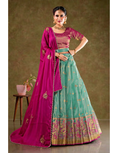 Sky Blue Tissue Silk Lehenga Choli With Zari Work