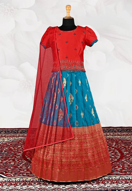 Sky Blue Traditional Designer Lehenga Choli with Net Dupatta for Girls Wear