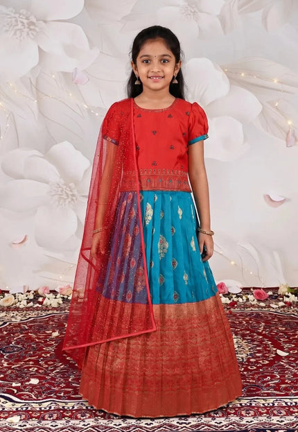 Sky Blue Traditional Designer Lehenga Choli with Net Dupatta for Girls Wear