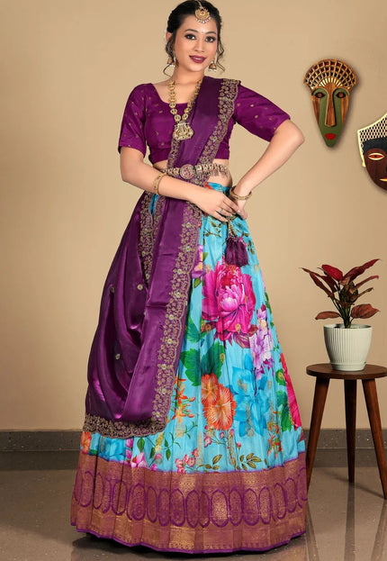 Sky Blue Viscose Lehenga Choli With Dupatta For Women