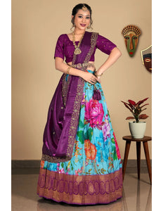 Sky Blue Viscose Lehenga Choli With Dupatta For Women