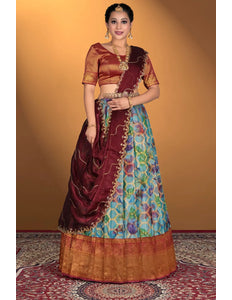 Sky Blue Viscose With Digital Print Lehenga Choli For Women