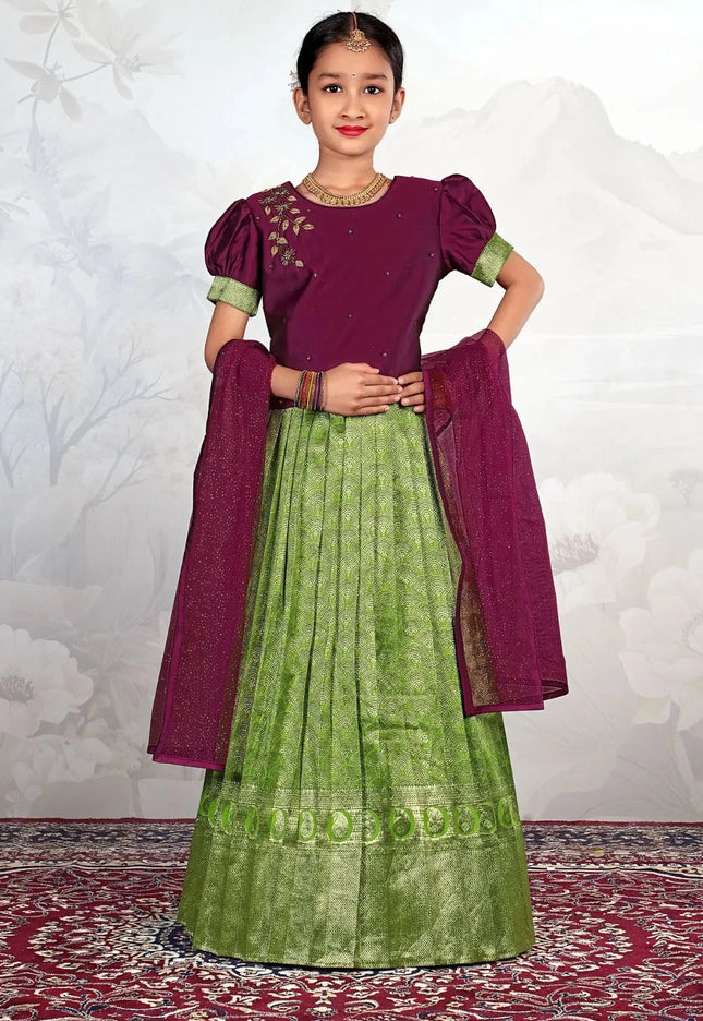 Traditional Girls Pattu Pavadai Set Premium Ethnic Wear