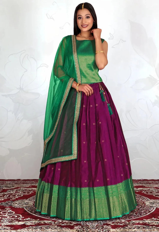 Traditional Silk Half Saree Set featuring Woven Zari Brocade
