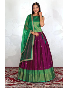 Traditional Silk Half Saree Set featuring Woven Zari Brocade