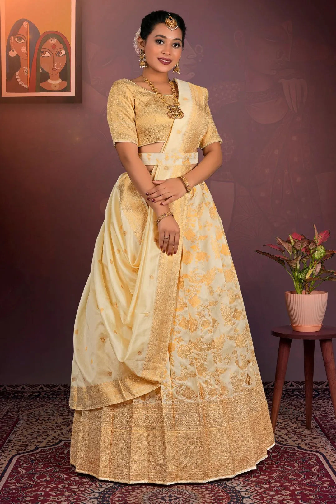 Tussar Banarasi Half Saree with Zari Woven For Women