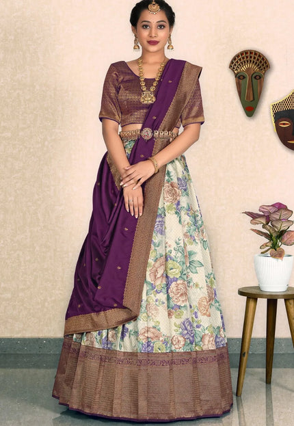 Tussar Banarasi Jacquard Half Saree With Digital Print