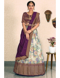 Tussar Banarasi Jacquard Half Saree With Digital Print