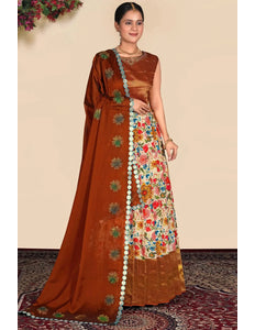 Tussar Printed Lehenga Choli with Embroidered Dupatta Set