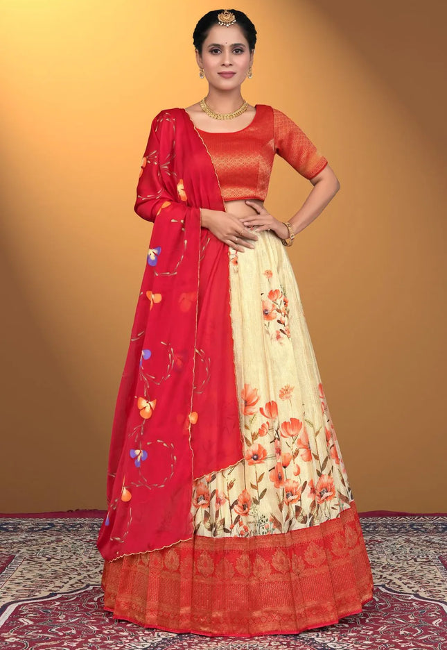Tussar Satin Digital Print Lehenga Choli With Rangoli Dupatta