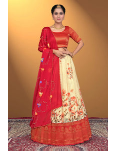 Tussar Satin Digital Print Lehenga Choli With Rangoli Dupatta