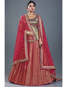 Wine Banarasi Silk Lehenga Choli For Women With Net Dupatta