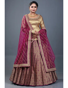 Wine Banarasi Silk Lehenga Choli For Women With Net Dupatta
