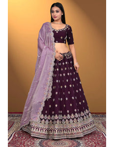 Wine Fendy Silk Embroidered Lehenga Choli For Women