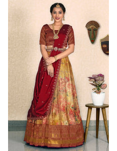 Yellow Banarasi Jacquard Digital Lehenga Choli For Women