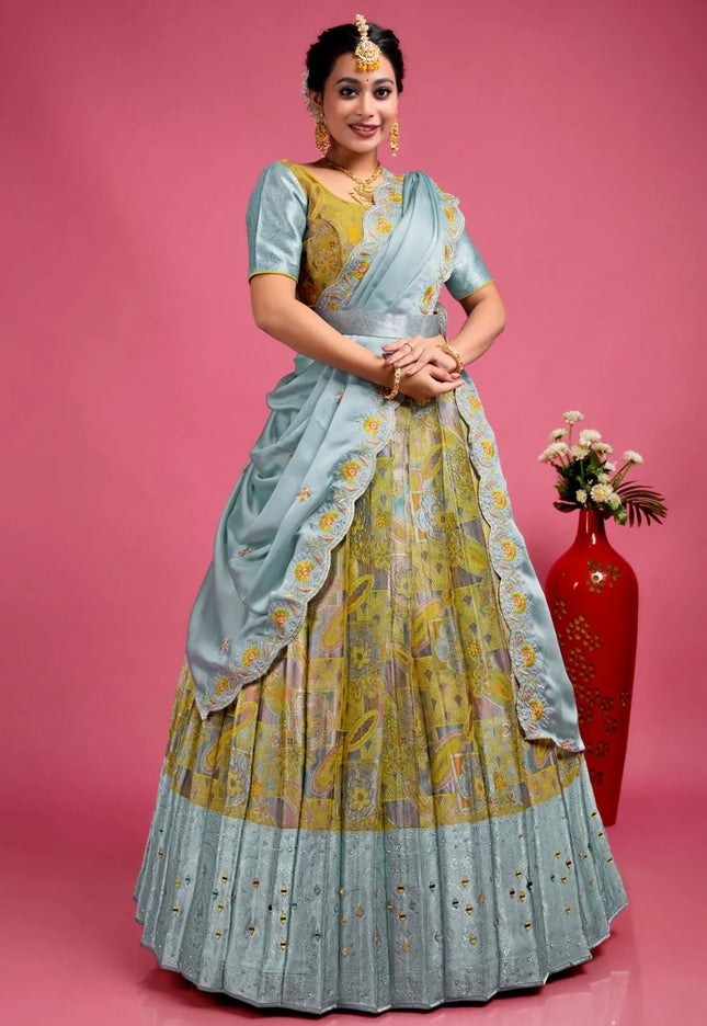 Yellow Banarasi Silk Floral Lehenga Choli Rangoli Dupatta