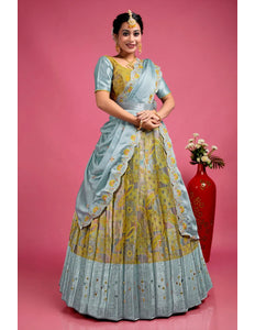 Yellow Banarasi Silk Floral Lehenga Choli Rangoli Dupatta