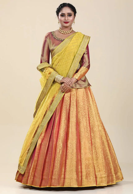 Yellow Banarasi Silk Lehenga Choli For Women With Net Dupatta