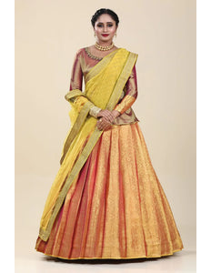 Yellow Banarasi Silk Lehenga Choli For Women With Net Dupatta