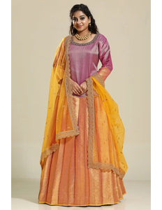 Yellow Banarasi Silk Lehenga Choli For Women With Net Dupatta