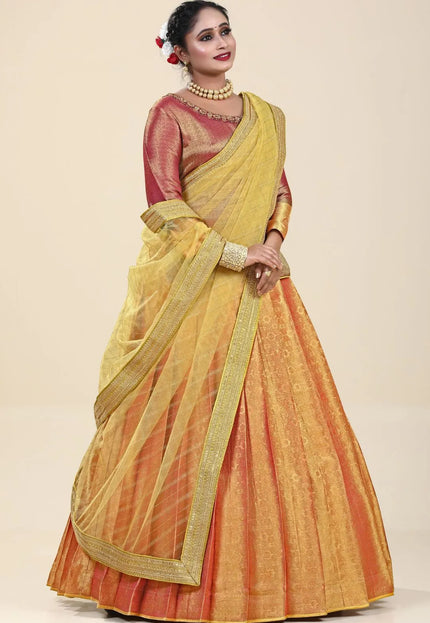 Yellow Banarasi Silk Lehenga Choli For Women With Net Dupatta