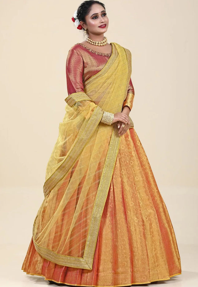 Yellow Banarasi Silk Lehenga Choli For Women With Net Dupatta